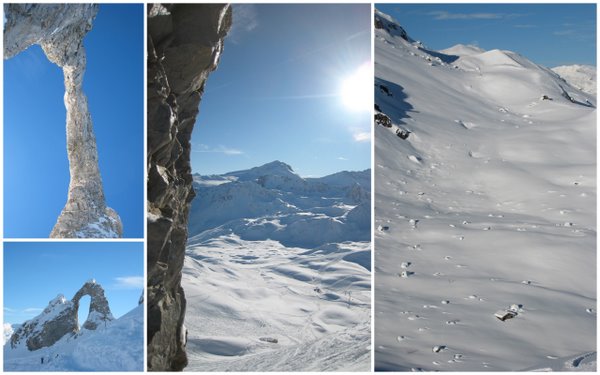 Tignes - l'aiguille percée et la vue depuis la piste de la Sache