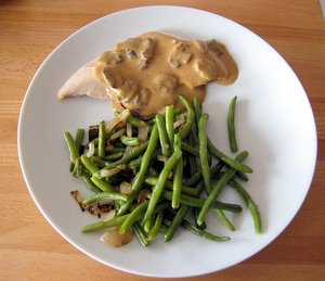 Pintade et haricots verts