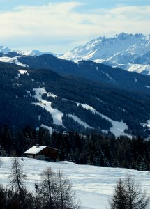 Petit chalet le long  des "Mélèzes", La Plagne en arrière plan