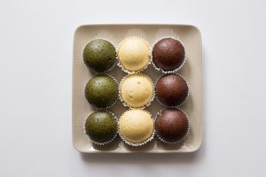 Mushipan matcha, citron et chocolat